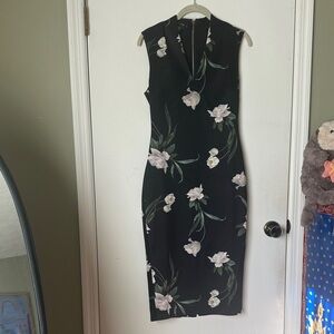 Ted Baker Black and White Elderflower Floral Midi Dress